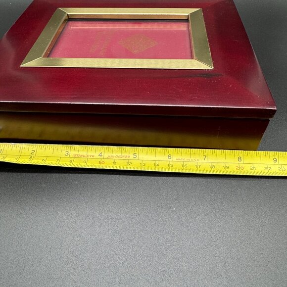 Vintage Wood Keepsake Jewelry Box and Photo Frame Burgundy Gold Accent - Picture 8 of 9
